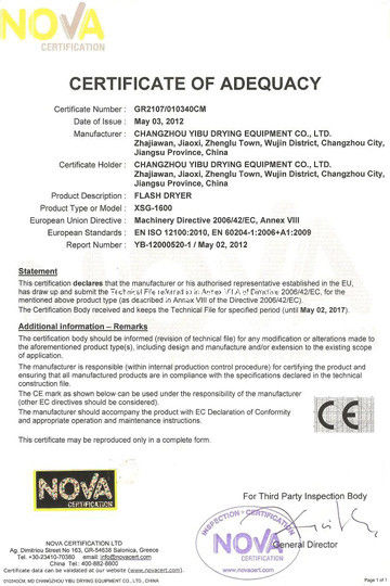 चीन Changzhou Yibu Drying Equipment Co., Ltd प्रमाणपत्र